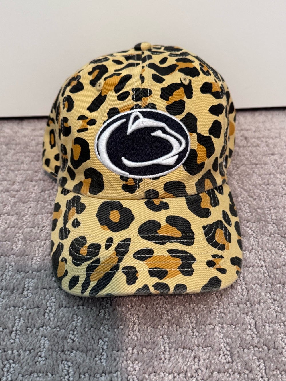 Leopard Print Baseball Cap with Penn State Logo - Tan/Black